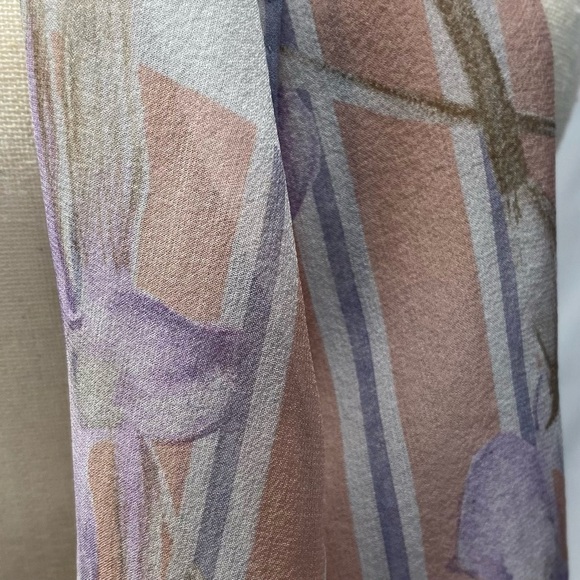 SILK SCARF FORAL BUTTERFLIES GRAY PINK BROWN PURPLE ELEGANT MONEY LUXURIOUS - Picture 5 of 11